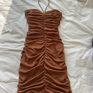 Zara Ruched Espresso Brown Dress